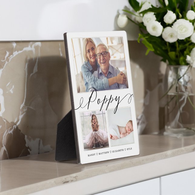 Plaque Photo Cadeau pour le pavot | Grandchildren 3 Photo Colla (Gift for Poppy | Grandchildren 3 Photo Collage Plaque)