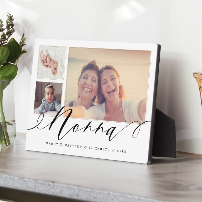 Plaque Photo Cadeau pour Nonna | Grandchildren 3 Photo Collage (Gift for Nonna | Grandchildren 3 Photo Collage Plaque)