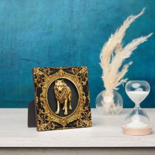 Plaque Photo Cadre ornemental noir et or Wolf
