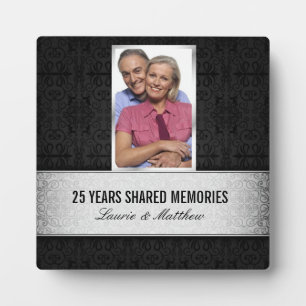 Plaque Photo Cadre photo noir argent Damask 25e anniversaire