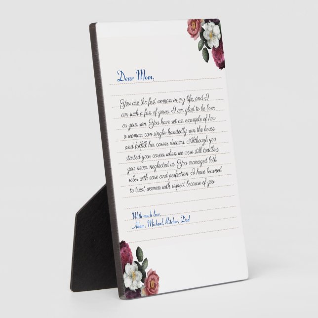 Plaque Photo Cahier personnalisé floral Message d'amour manuscr (Côté)