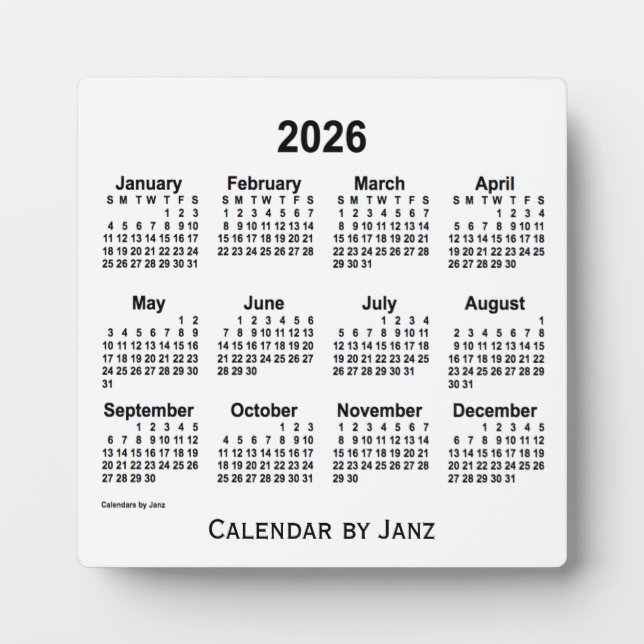 Plaque Photo Calendrier du bureau blanc 2026 par Janz (Devant)