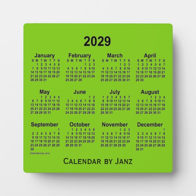 Plaque Photo Calendrier du bureau vert jaune 2029 par Janz (Devant)
