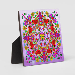 Plaque Photo Cardinal et fleurs Mandala