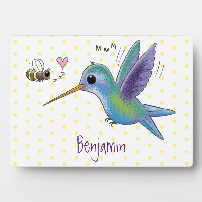Plaque Photo Caricature de colibri d'abeille mignonne (Devant)