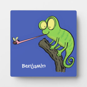 Plaque Photo Caricature de lézard de caméléon vert joyeux