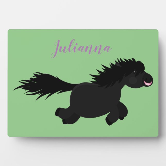 Plaque Photo Caricature de poney noir mignon (Devant)