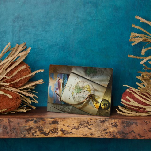 Plaque Photo Carte Et Compas (Côté)