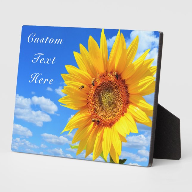 Plaque Photo Carte texte personnalisée - Tournesol et abeilles  (Côté)