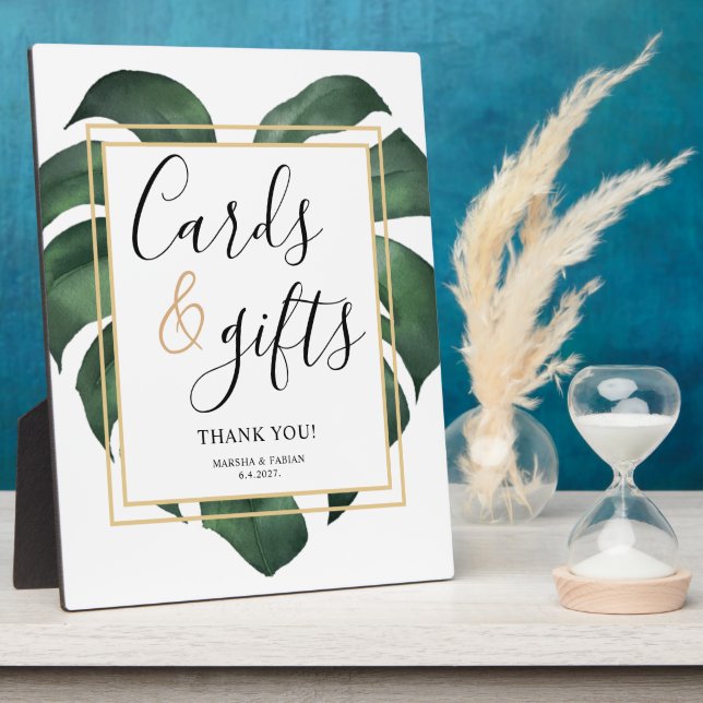 Plaque Photo Cartes et cadeaux Monstera Feuille Mariage Signal (Côté)
