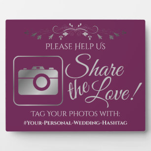 Plaque Photo Cassis & Silver Mariage Photo Partager Hashtag