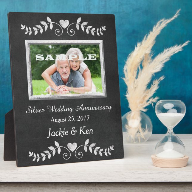 Plaque Photo Chalkboard Heart Argent Anniversaire Keepsaké (Côté)
