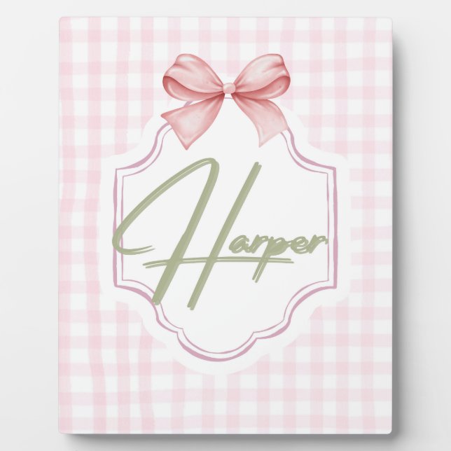 Plaque Photo Chambre de bébé fille personnalisée Harper ruban & (Devant)