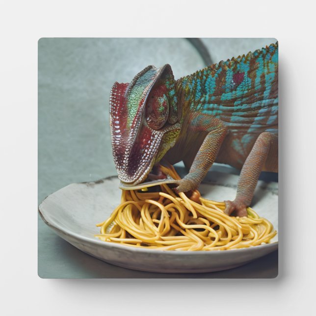 Plaque Photo Chameleon Manger Spaghetti (Devant)