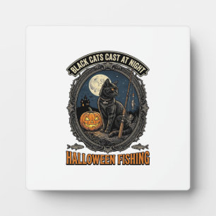 Plaque Photo Chat de pêche Halloween Design de citrouille vinta