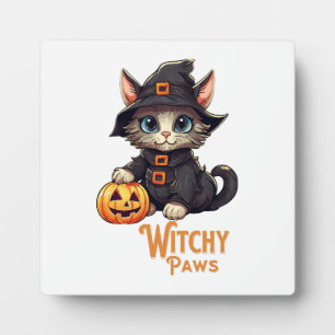 Plaque Photo Chat d'Halloween aux pattes de sorcière