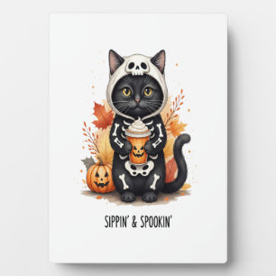 Plaque Photo Chat d'Halloween mignon et effrayant