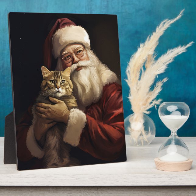 Plaque Photo Chat du Bengale avec Noël du Père Noël (Côté)