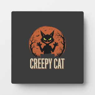 Plaque Photo Chat effrayant Halloween Graphique de lune vintage