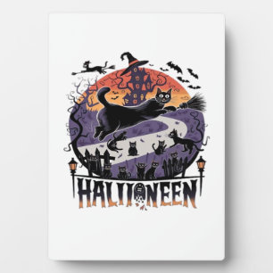 Plaque Photo Chat noir effrayant nuit d'Halloween – Vintage Hau
