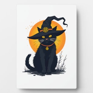 Plaque Photo Chat noir vintage effrayant avec chapeau de sorciè
