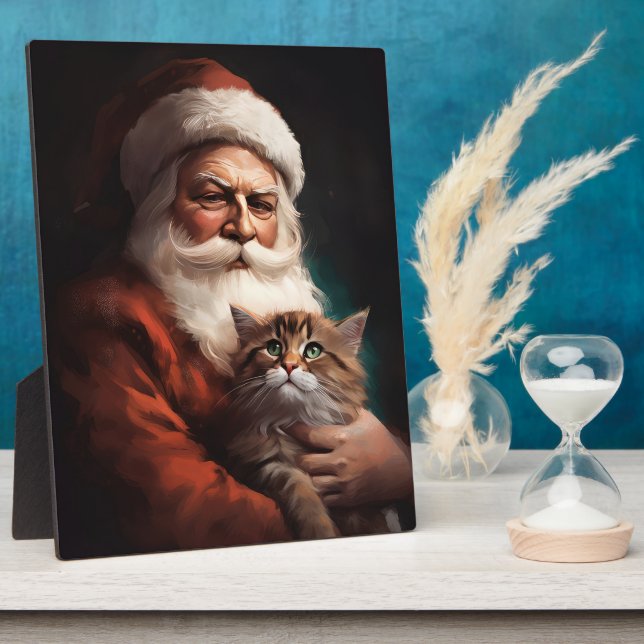 Plaque Photo Chat Perse avec Noël Festif du Père Noël (Côté)