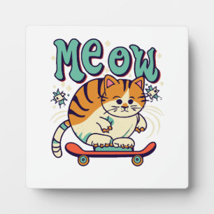 Plaque Photo Chat qui fait du skate Meow