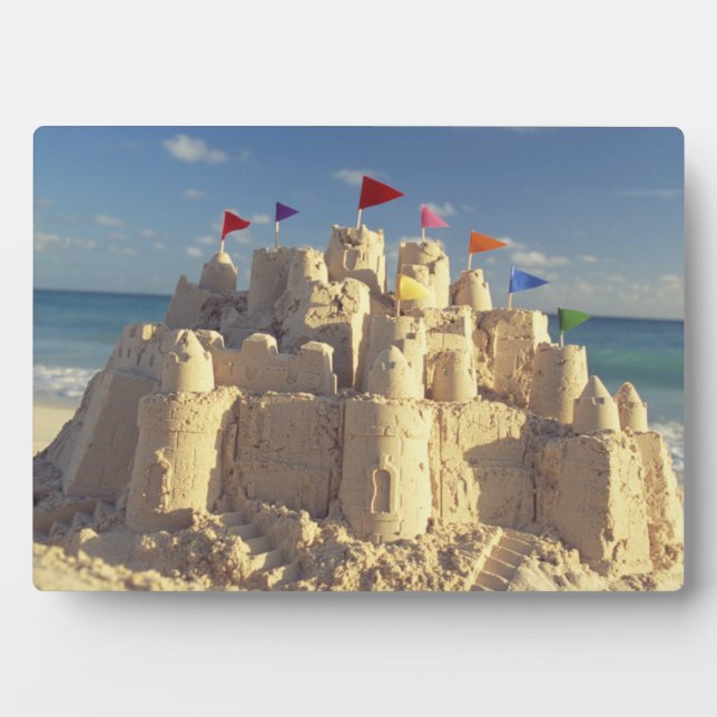 Plaque Photo Château de sable sur la plage (Devant)