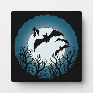 Plaque Photo Chauves-souris et arbres contre la lune