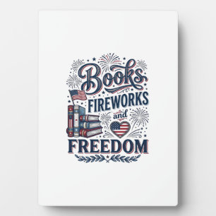 Plaque Photo Chemise de lecteur patriotique Livres Feux d'artif