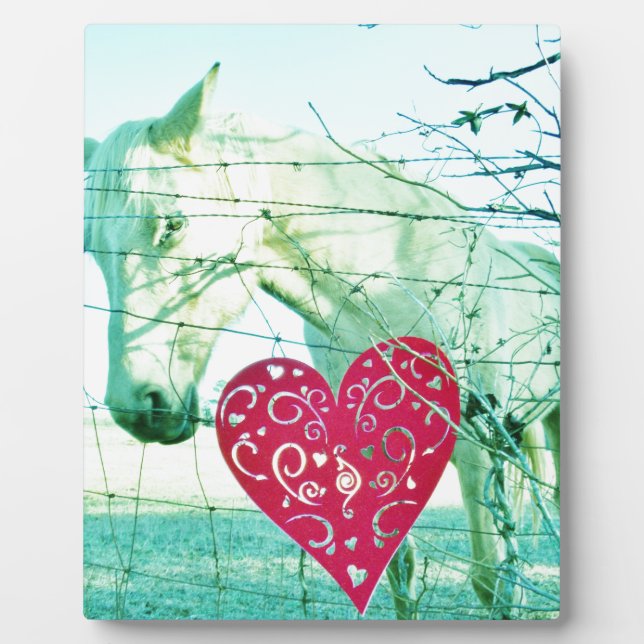 Plaque Photo Cheval Blanc Coeur Rouge Saint Valentin (Devant)