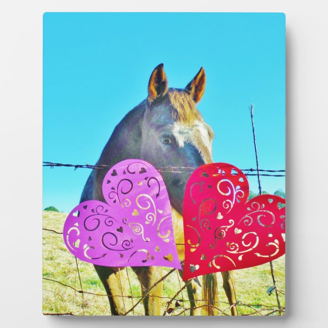 Plaque Photo Cheval blanc et Brown Valentine Coeurs (Devant)
