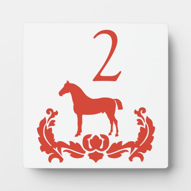 Plaque Photo Cheval Damas rouge et blanc Numéro de table (Devant)