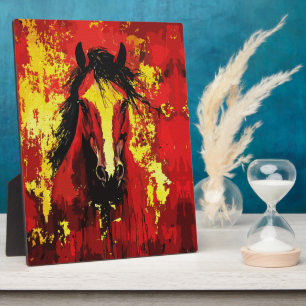 Plaque Photo Cheval Majestueux – Esprit Fougueux en Or et Rouge