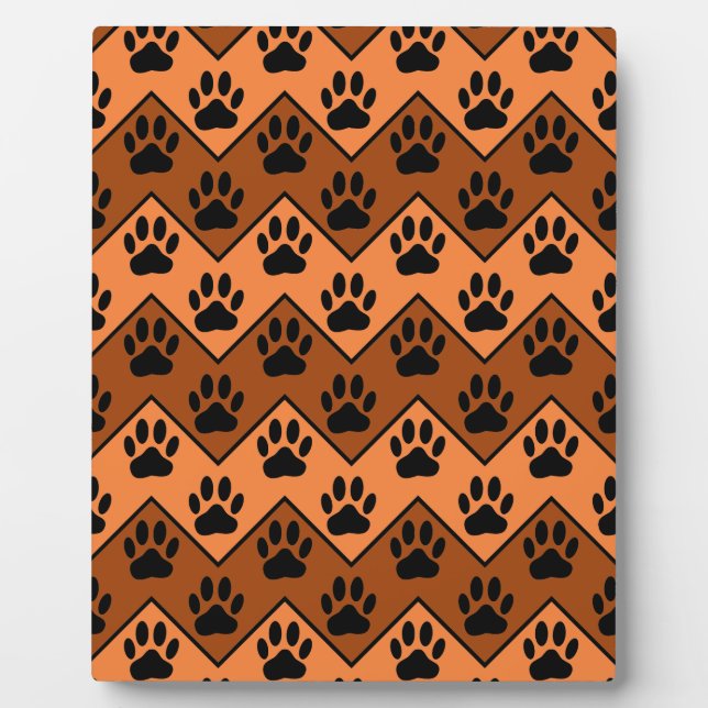 Plaque Photo Chevron Orange Brown Avec Motif Paw Chien (Devant)