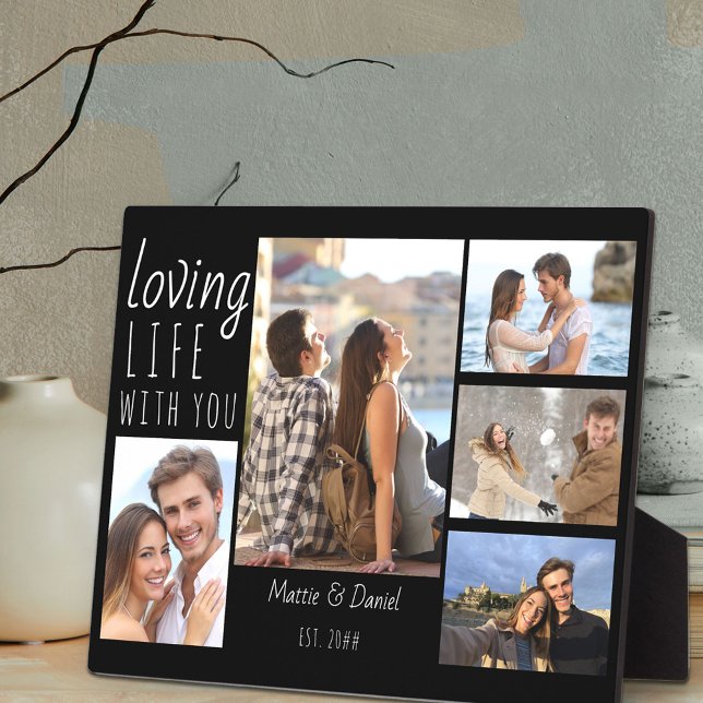 Plaque Photo Chic 5 Photo Collage Aimer la vie avec vous | Noir (Créateur téléchargé)