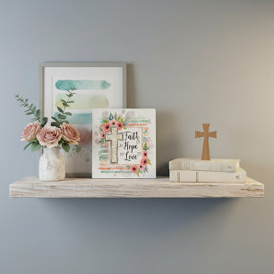 Plaque Photo Chic usé floral Foi Espoir Amour