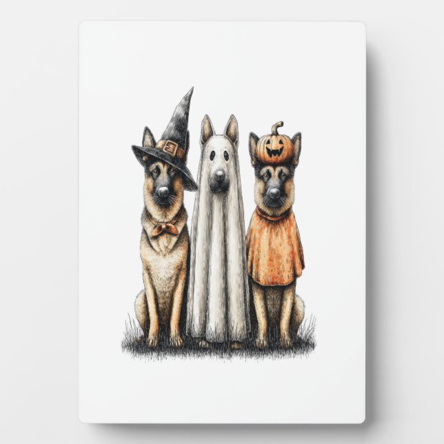Plaque Photo Chien berger allemand Halloween Ghost (Devant)