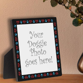 Plaque Photo Chien Coeurs pattes Bordure Noire Animal Photo