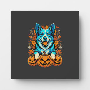Plaque Photo Chien d'Halloween avec citrouilles Jack O Lantern_