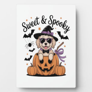 Plaque Photo Chien d'Halloween doux et effrayant