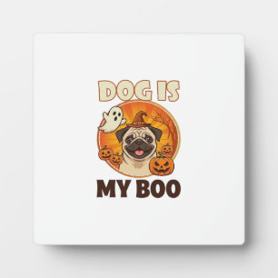 Plaque Photo Chien est Boo Pug Halloween Fantôme Citrouille