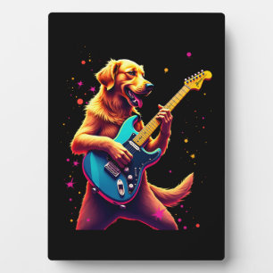 Plaque Photo Chien Golden Retriever Jouant de la Guitare Électr