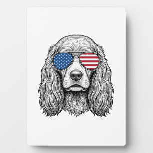 Plaque Photo Chien Patriotique avec Lunettes de Soleil Drapeau 