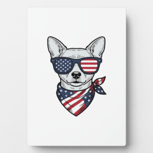 Plaque Photo Chien Patriotique avec Lunettes de Soleil Drapeau 