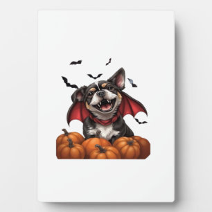 Plaque Photo Chien Vampire d'Halloween avec Citrouilles T-Shirt