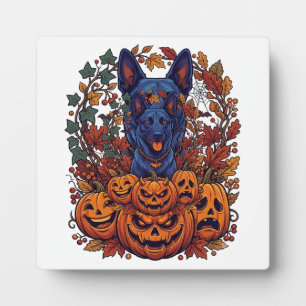 Plaque Photo Chiens Pitbull Bleus Citrouilles Halloween Feuille
