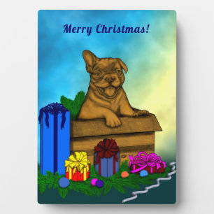 Plaque Photo Chiot dans une boîte, Joyeux Noël