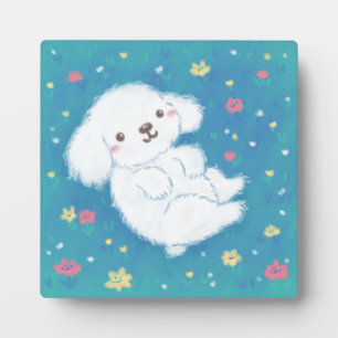 Plaque Photo Chiot Mignon avec Fleurs
