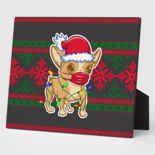 Plaque Photo Christmas chihuahua wearing a medical mask